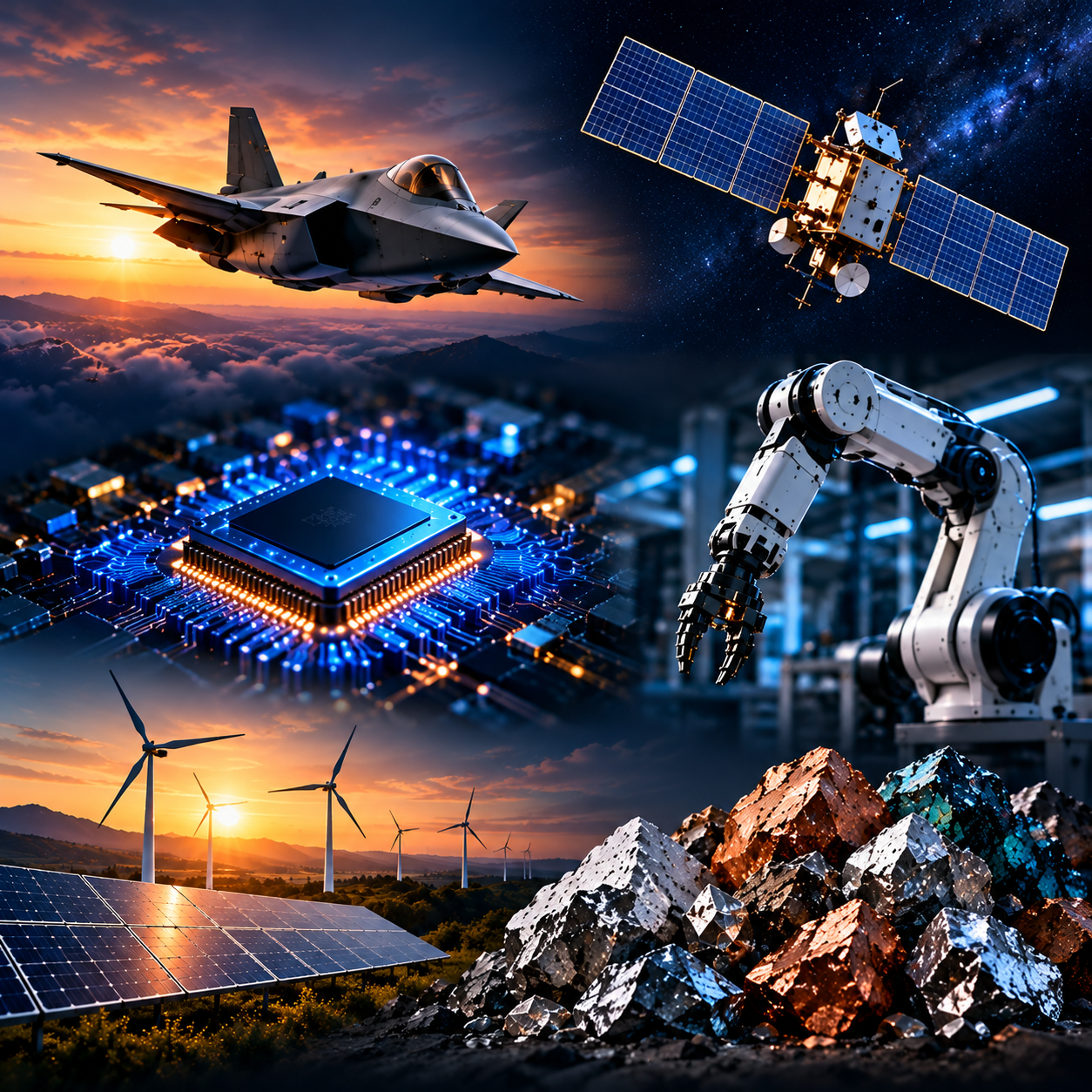 Aerospace, satellites, semiconductors, robotics, renewable energy, and critical minerals